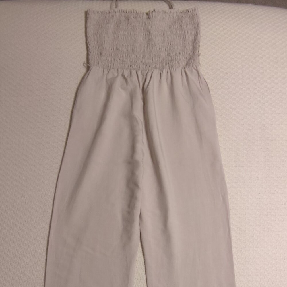 Intermix Womens Smocked Textured Sleeveless Slip-On Jumpsuit Creme Size 14